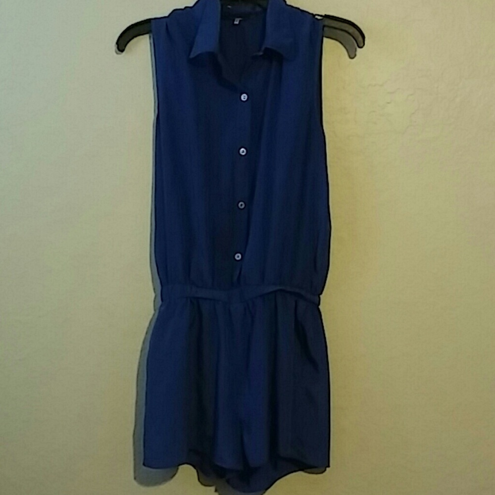 Short royal blue romper with pockets